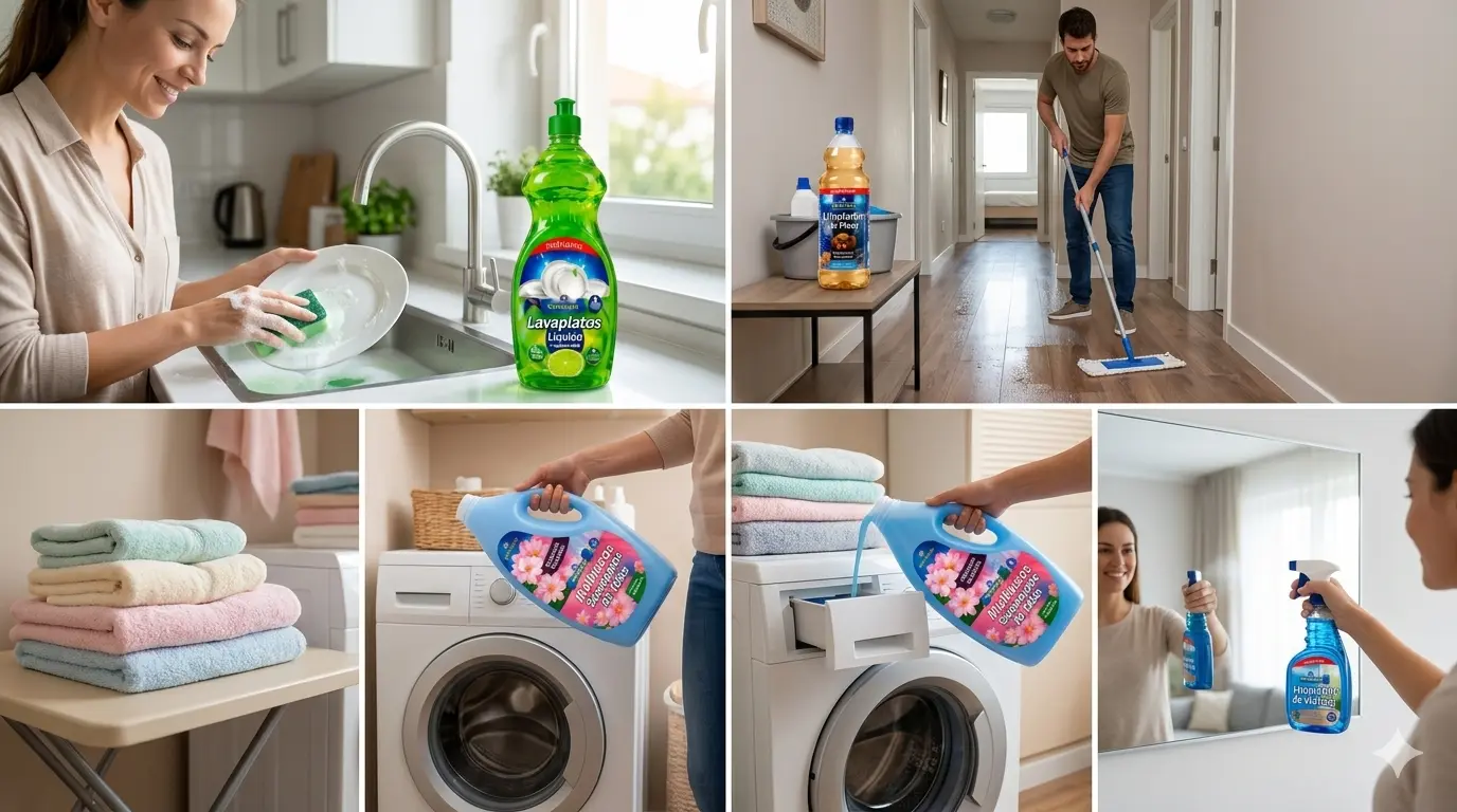 Familias y clientes usando los productos de limpieza Omniclean en su hogar